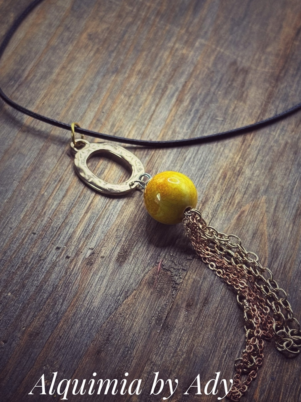 Fall + Yellow Ceramic Bead Tassel Pendant choker cord Necklace